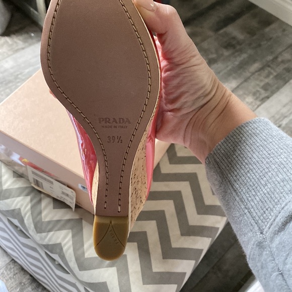 Prada Pink Patent Platform Wedge Heel Espadrille Peep Pumps Size 39.5 New In Box - Picture 5 of 7